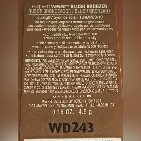 Maybelline Expert Wear Bronzer pressed powder compact SunLight #10 ~ SEALED - Picture 6 of 6